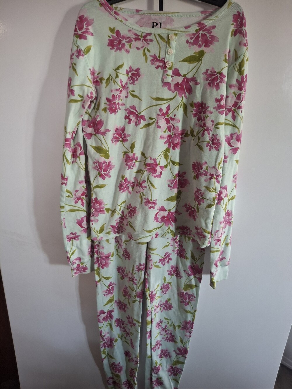 The Children's Place Mint and Pink Floral Long-Sleeve Pajama Set